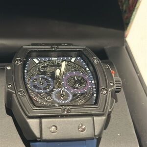 New in Box Ed Hardy Men’s Black Face Watch with Hour, Minute and Second hands.